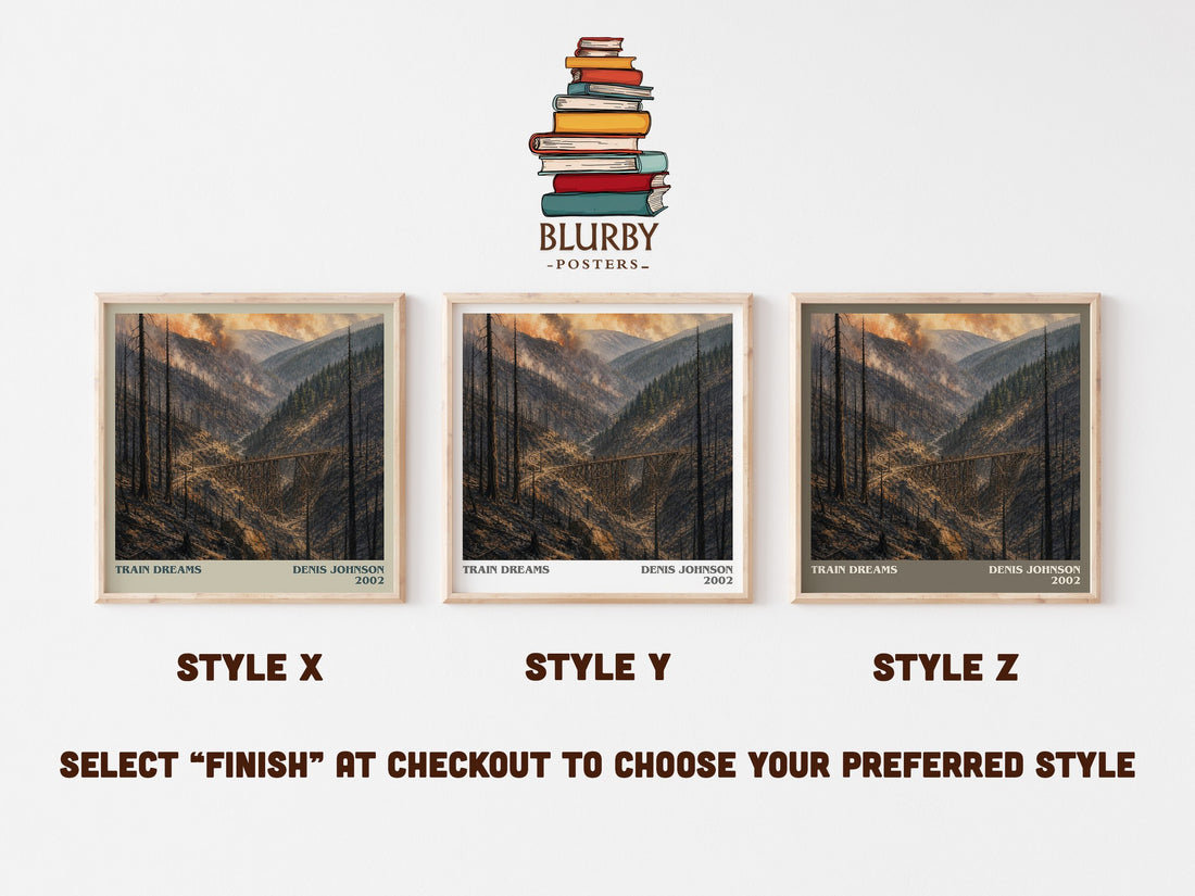 Train Dreams literary print in frame leaning in hallway – literary fiction wall art (mockup)