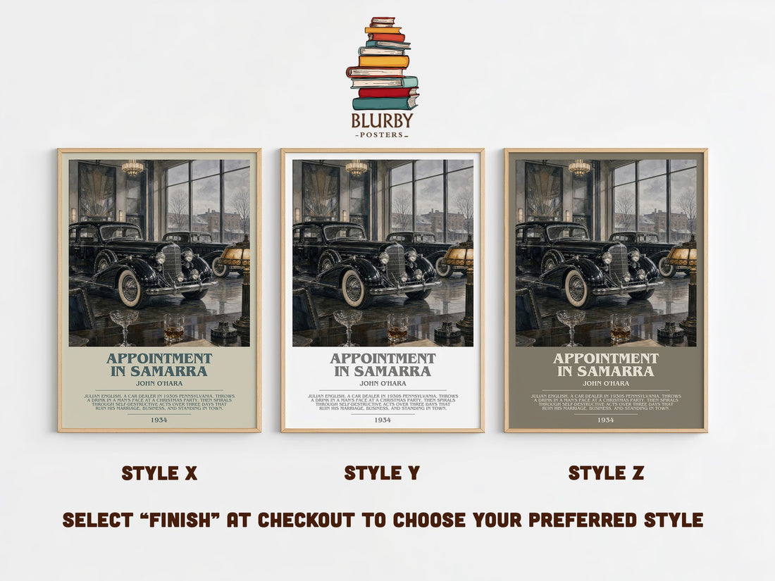 Appointment in Samarra Bookish Wall Art by John O'Hara – Style X, Y and Z side by side – choose your finish