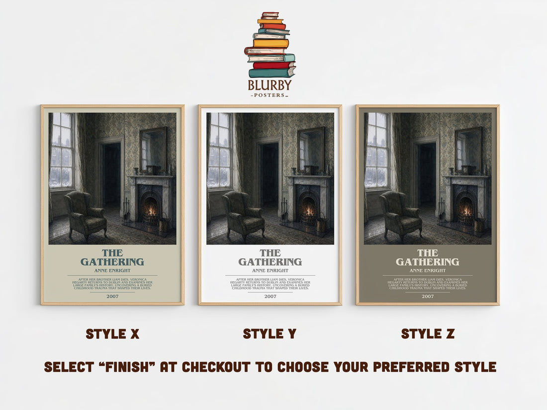 The Gathering Bookish Wall Art by Anne Enright – Style X, Y and Z side by side – choose your finish