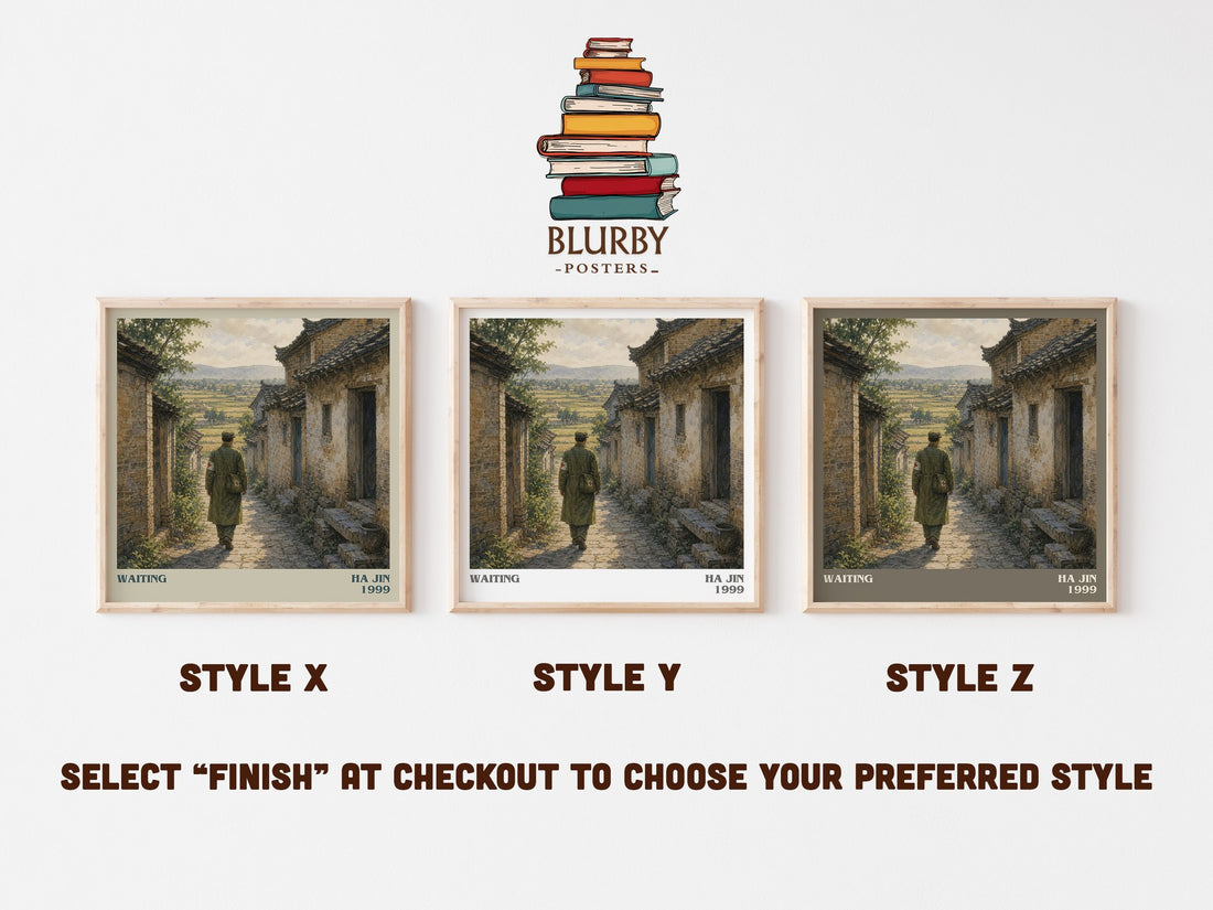Waiting literary print in frame leaning in hallway – literary fiction wall art (mockup)