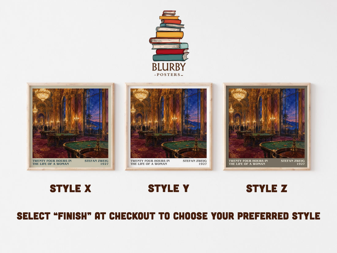 Twenty Four Hours In The Life Of A Woman literary print in frame leaning in hallway – literary fiction wall art (mockup)