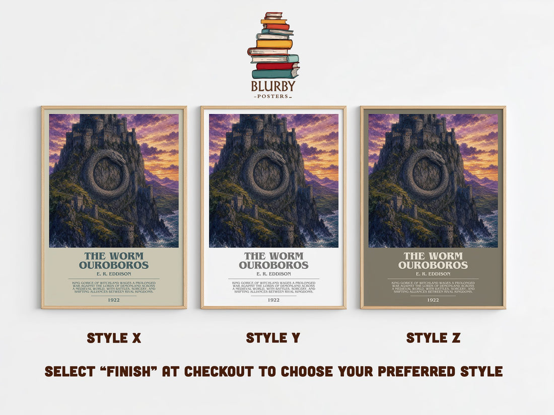 The Worm Ouroboros Bookish Wall Art by E. R. Eddison – Style X, Y and Z side by side – choose your finish