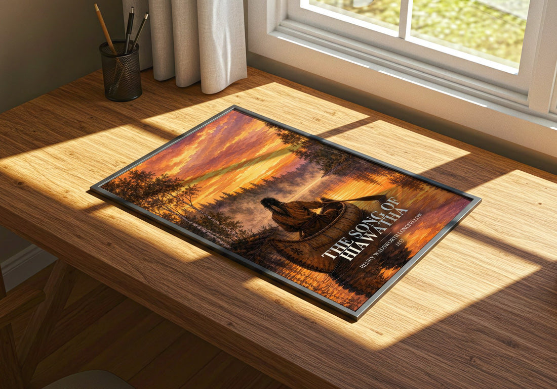 The Song of Hiawatha watercolour book poster framed on wall – poetry wall art