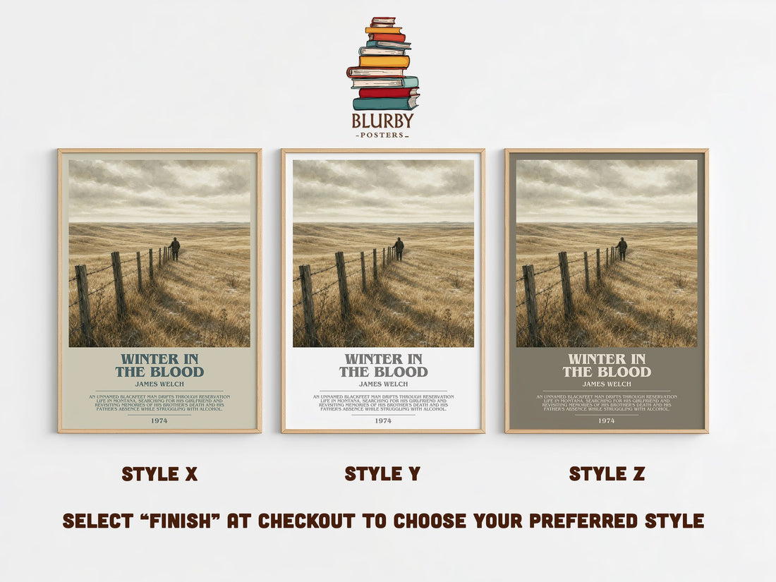 Winter In The Blood Bookish Wall Art by James Welch – Style X, Y and Z side by side – choose your finish