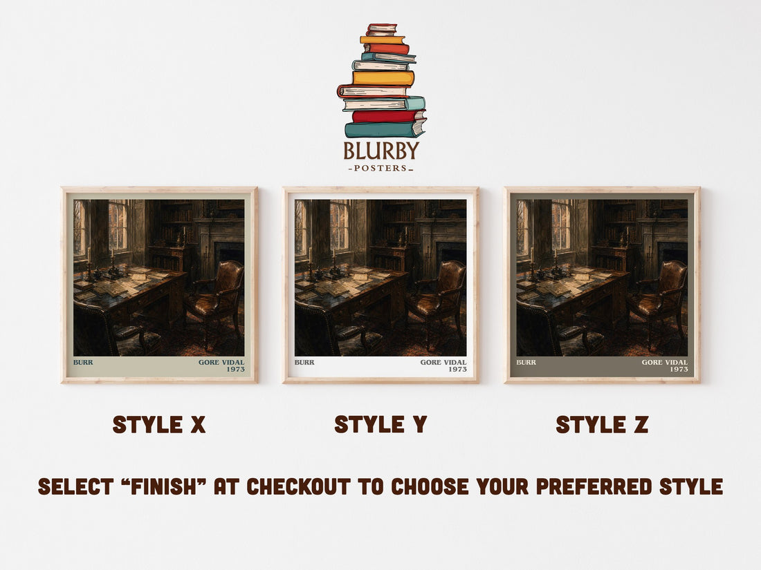 Burr literary print in frame leaning in hallway – historical fiction wall art (mockup)