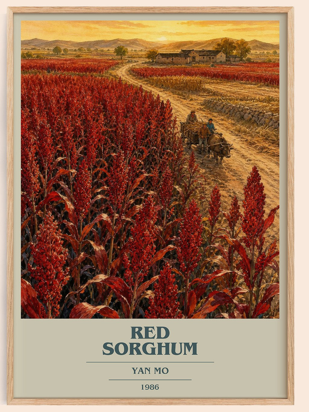 Red Sorghum book cover book poster by Yan Mo – framed literary art print