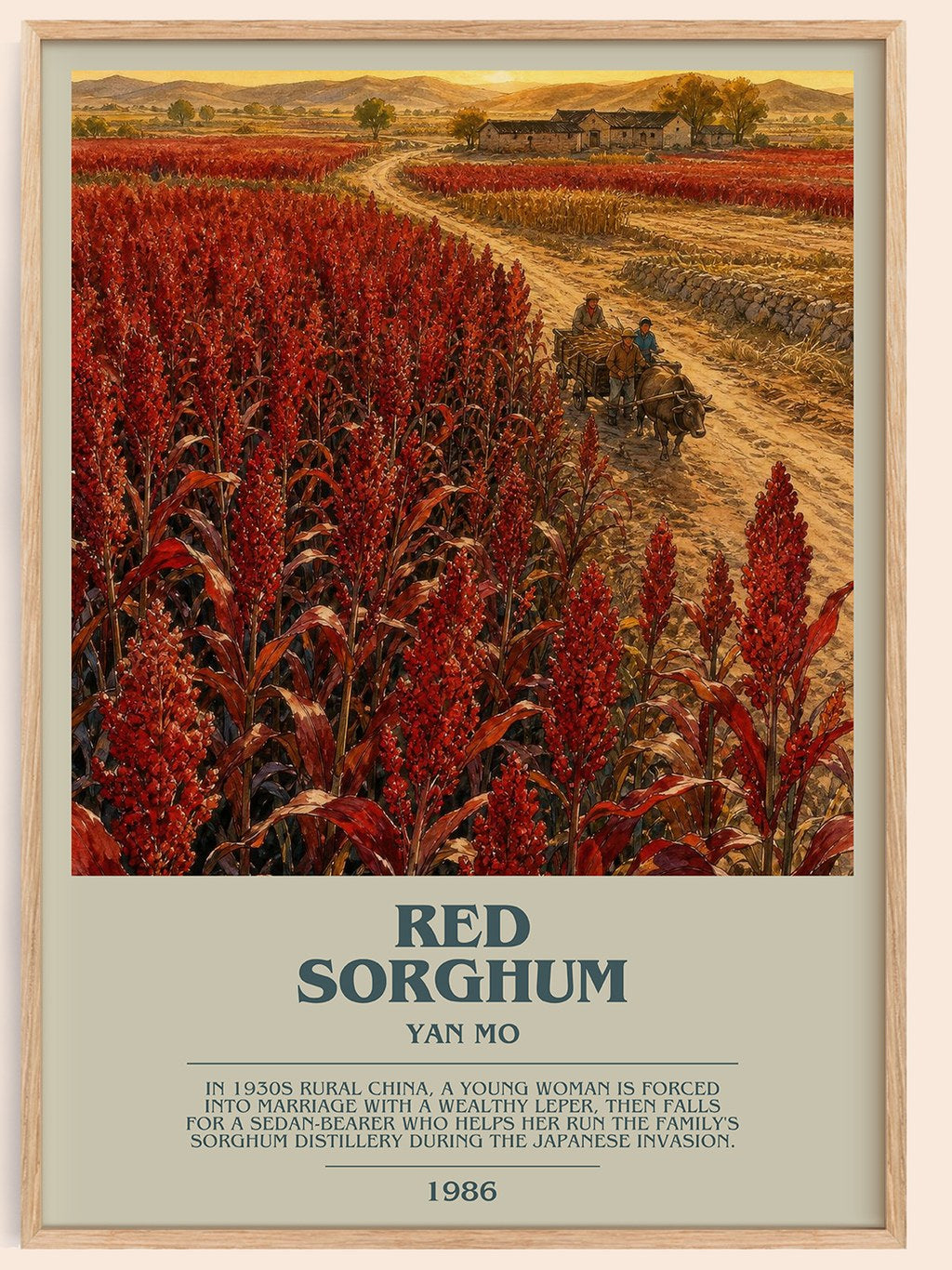Red Sorghum Bookish Wall Art by Yan Mo – framed poster