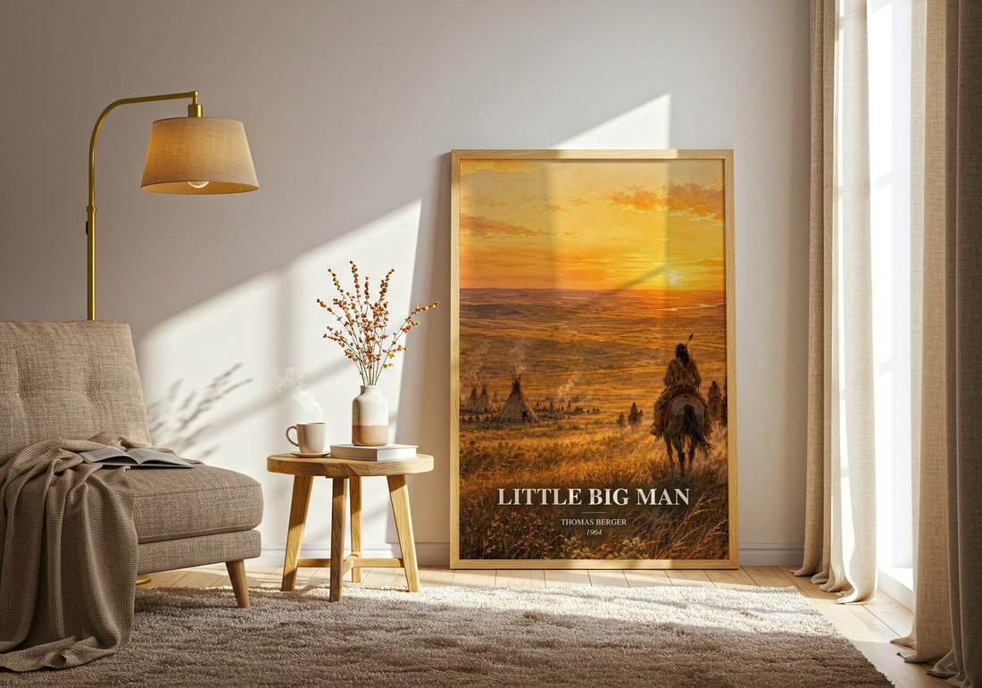 Little Big Man watercolour print in frame leaning in hallway – historical fiction wall art