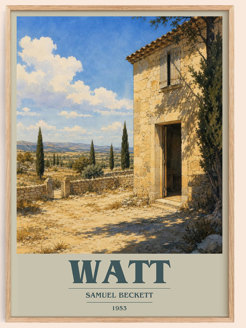 Watt book cover book poster by Samuel Beckett – framed literary art print