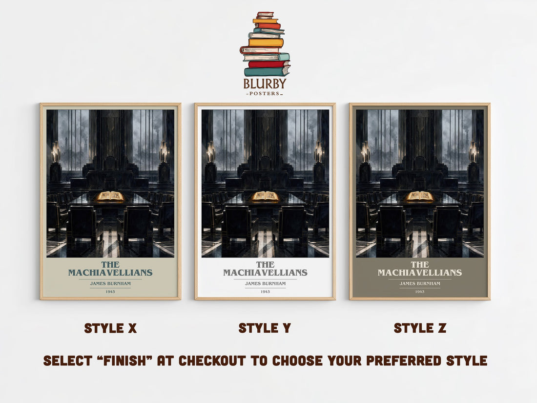 The Machiavellians book cover print in frame leaning in hallway – non fiction wall art (mockup)