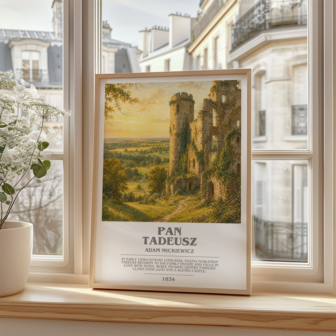 Pan Tadeusz Bookish Wall Art by Adam Mickiewicz – framed print by a bright window