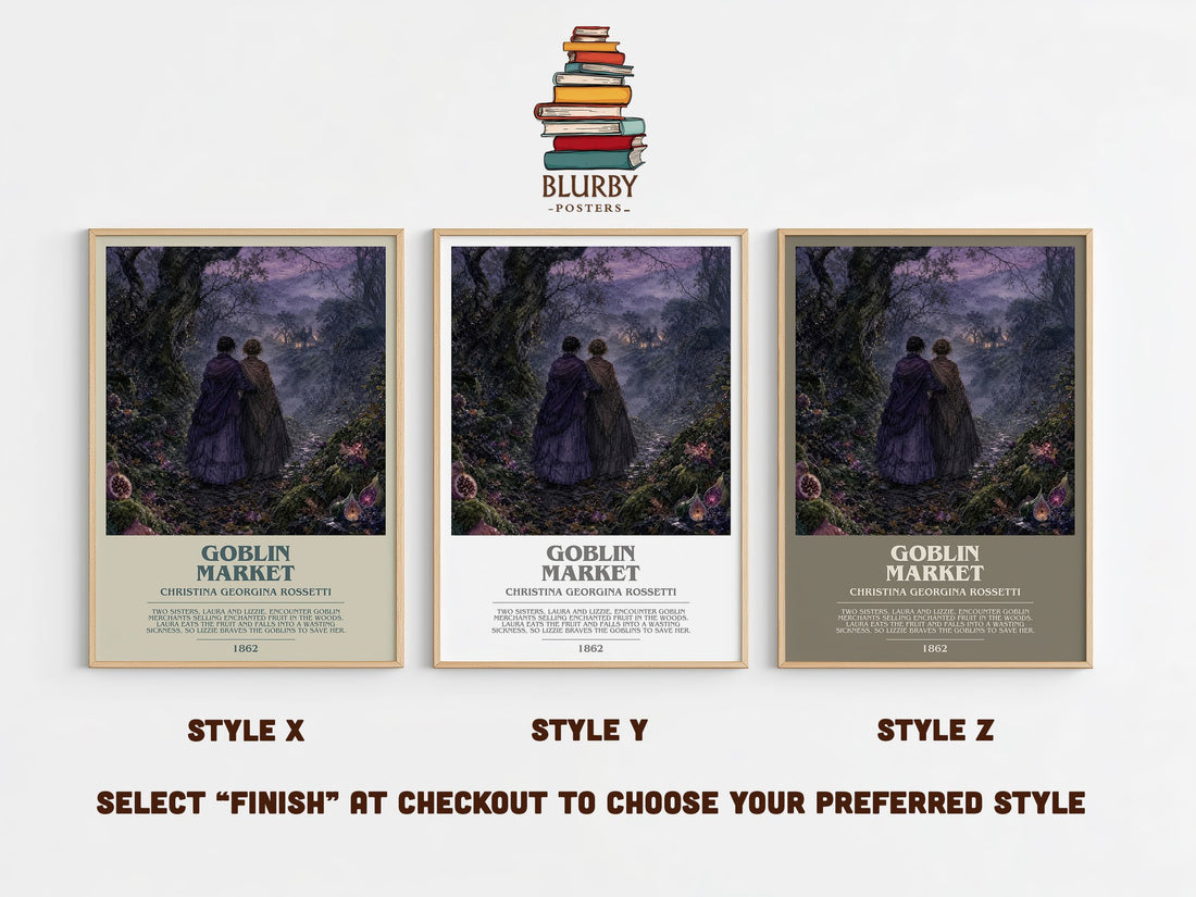 Goblin Market Bookish Wall Art by Christina Georgina Rossetti – Style X, Y and Z side by side – choose your finish