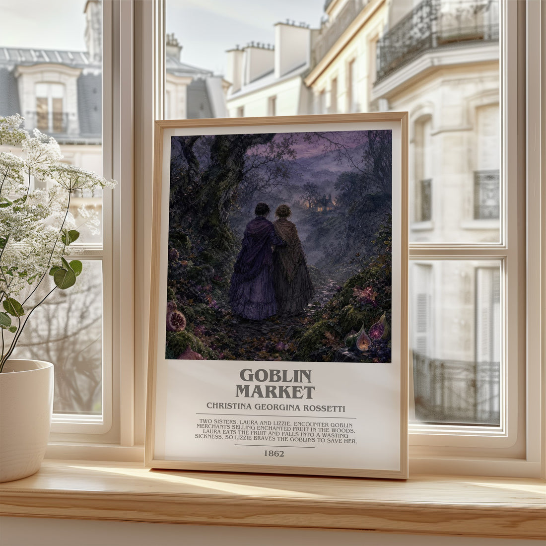 Goblin Market Bookish Wall Art by Christina Georgina Rossetti – framed print by a bright window