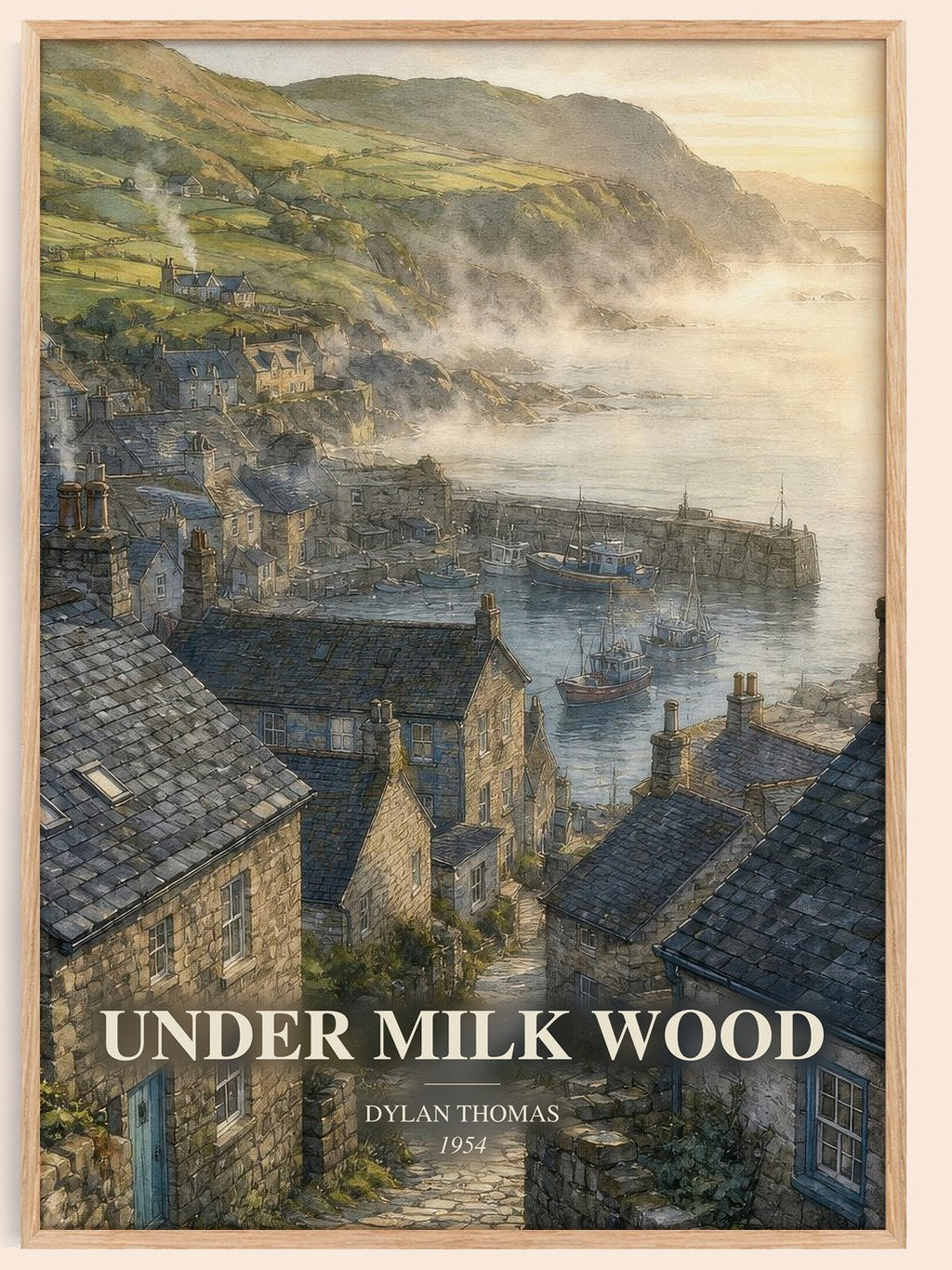 Under Milk Wood watercolour book poster by Dylan Thomas – framed literary art print