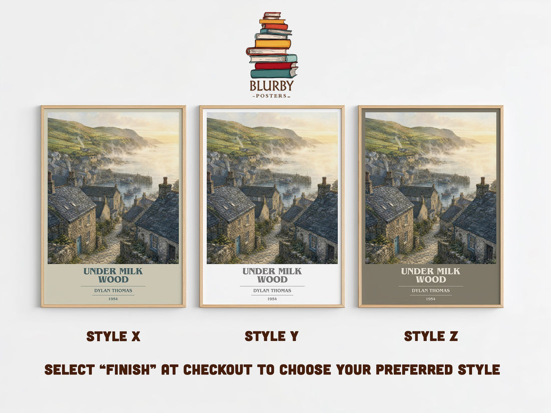 Under Milk Wood book cover print in frame leaning in hallway – poetry wall art (mockup)
