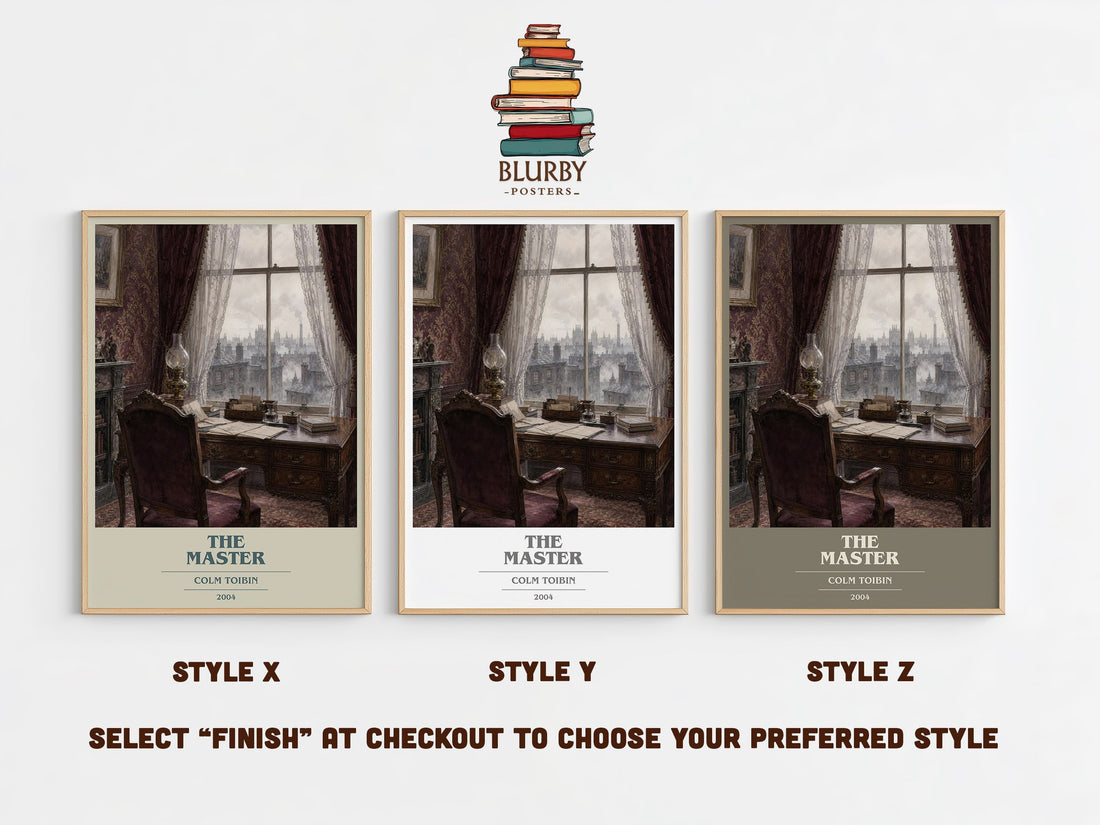 The Master book cover print in frame leaning in hallway – literary fiction wall art (mockup)