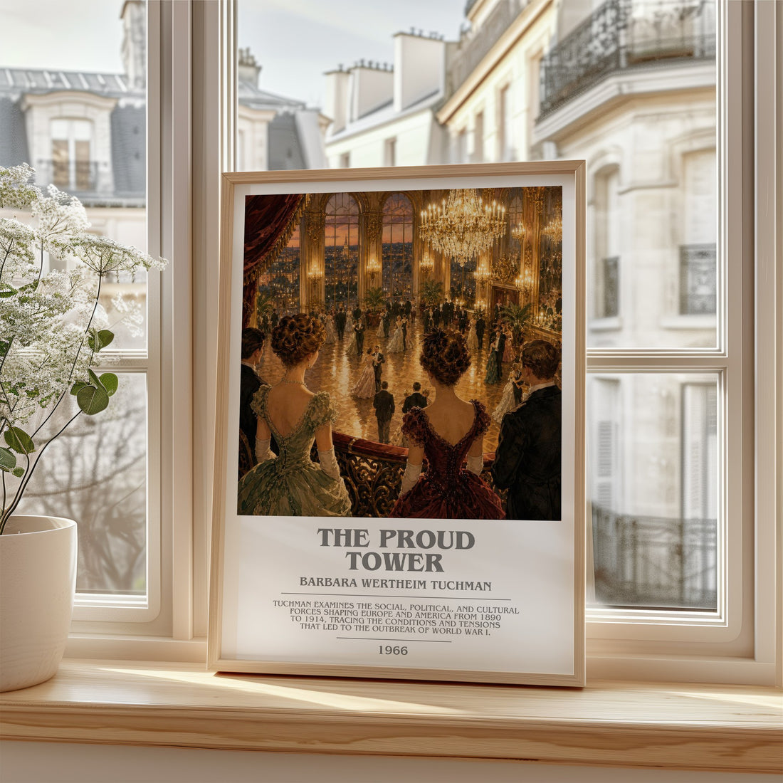 The Proud Tower Bookish Wall Art by Barbara Wertheim Tuchman – framed print by a bright window
