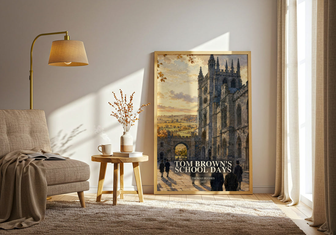 Tom Brown's School Days watercolour print in frame leaning in hallway – classic literature wall art