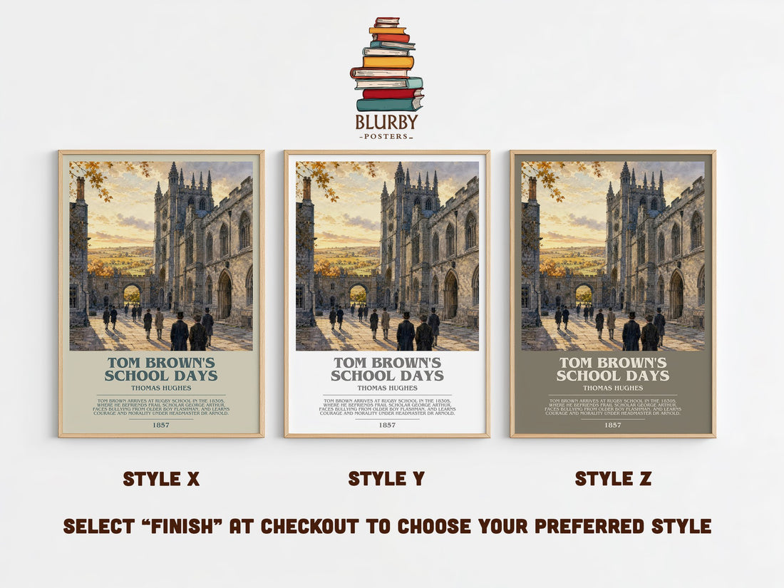 Tom Brown's School Days Bookish Wall Art by Thomas Hughes – Style X, Y and Z side by side – choose your finish
