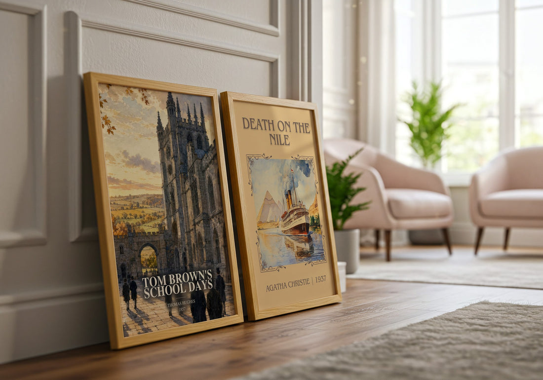 Tom Brown's School Days watercolour print framed by window – literary home decor