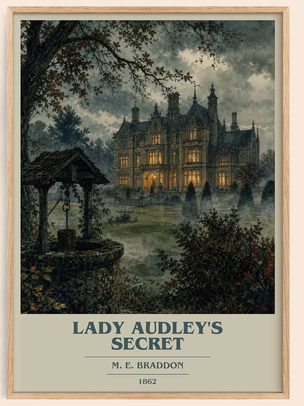 Lady Audley's Secret book cover book poster by M. E. Braddon – framed literary art print
