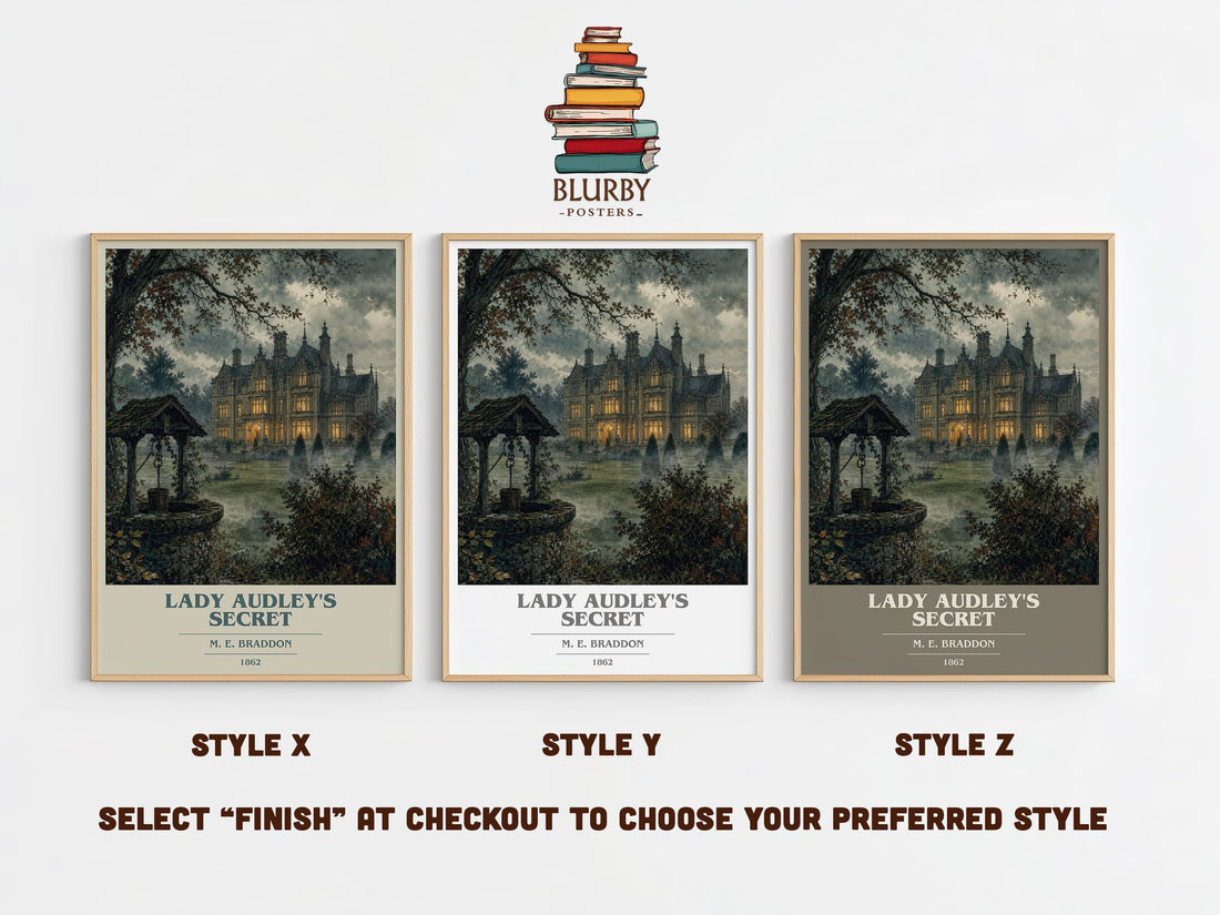 Lady Audley's Secret book cover print in frame leaning in hallway – gothic wall art (mockup)