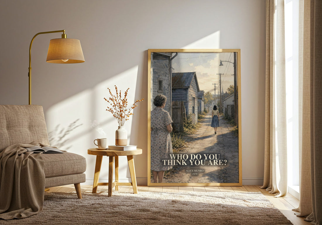 Who Do You Think You Are? watercolour print in frame leaning in hallway – literary fiction wall art