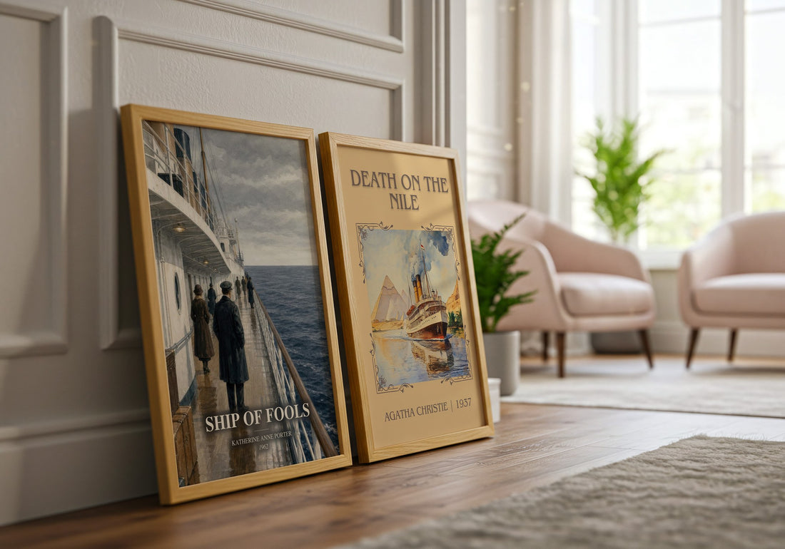 Ship Of Fools watercolour print framed by window – literary home decor