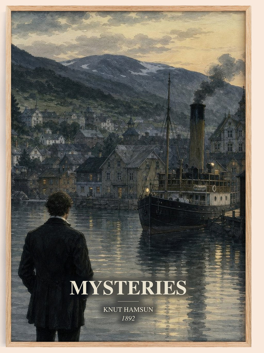 Mysteries watercolour book poster by Knut Hamsun – framed literary art print