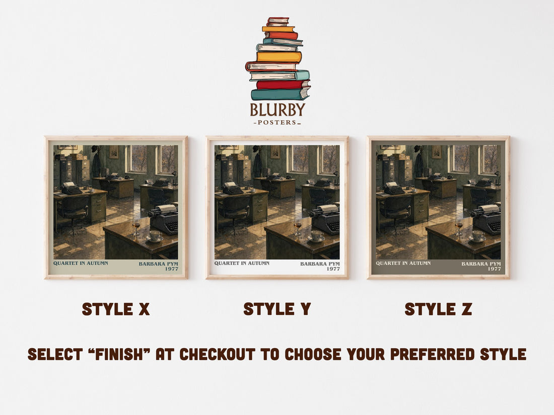 Quartet in Autumn literary print in frame leaning in hallway – literary fiction wall art (mockup)