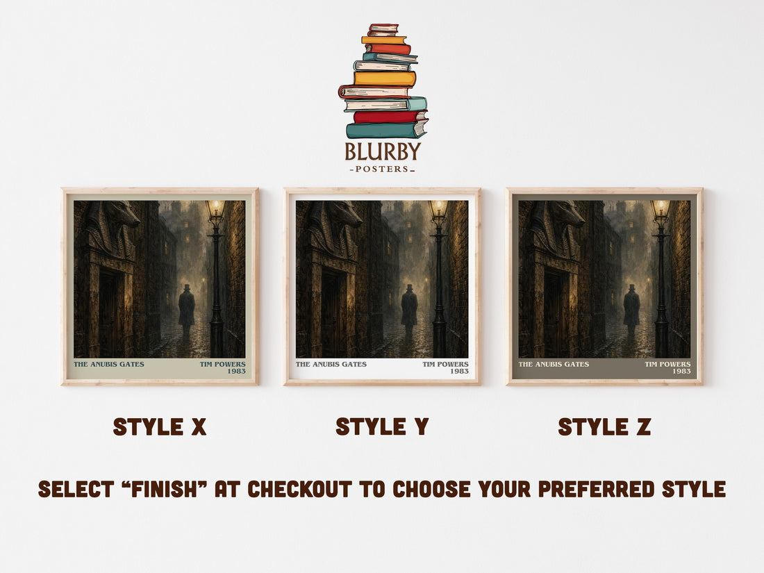 The Anubis Gates literary print in frame leaning in hallway – fantasy wall art (mockup)