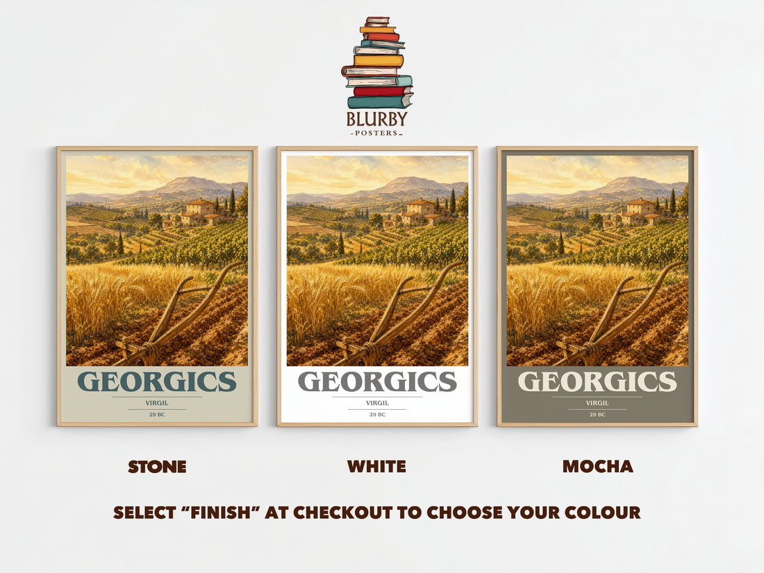 Georgics book cover print framed by window – Stone, White and Mocha side by side – choose your colour