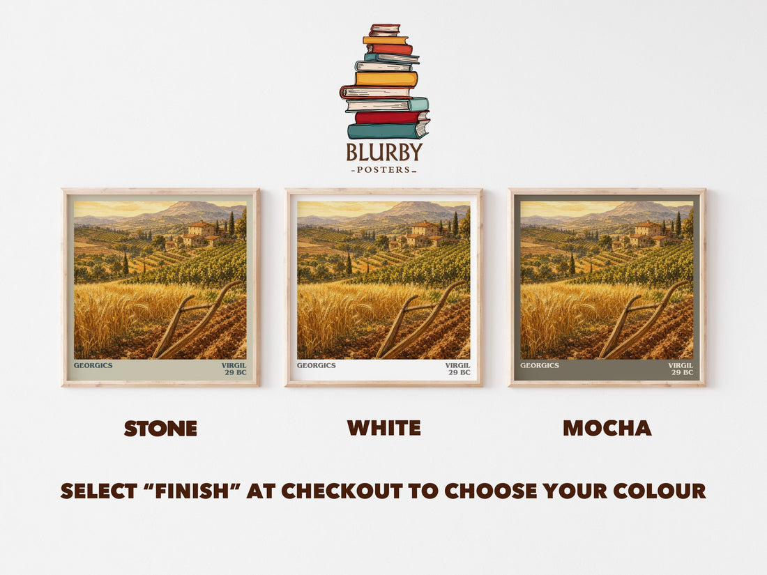Georgics literary print framed by window – Stone, White and Mocha square prints side by side – choose your colour