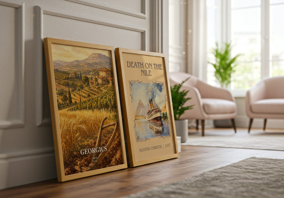 Georgics watercolour print framed by window – literary home decor