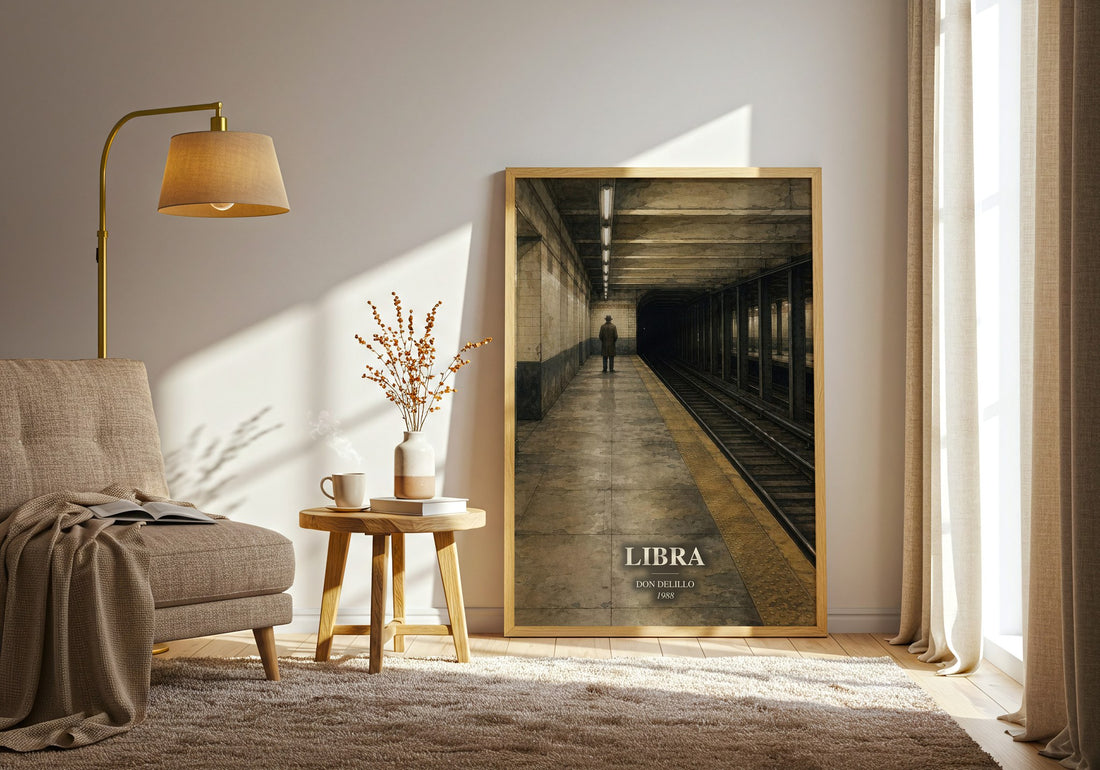 Libra watercolour print in frame leaning in hallway – literary fiction wall art