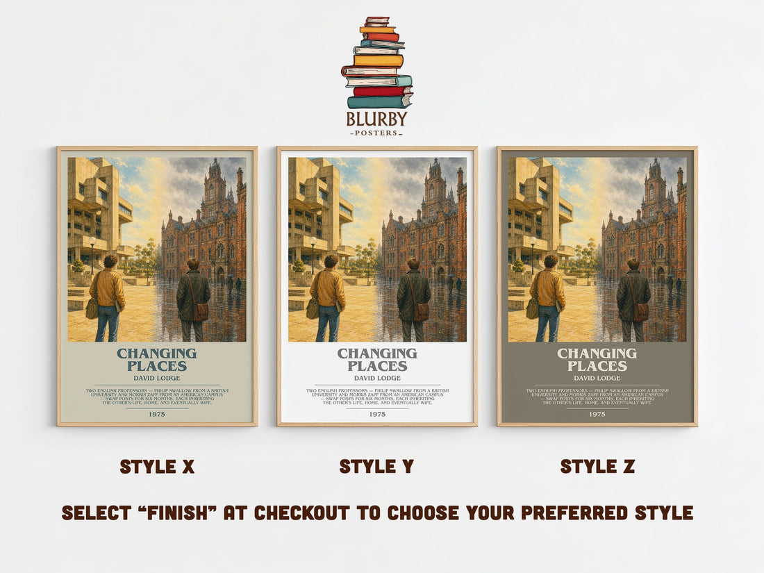 Changing Places Bookish Wall Art by David Lodge – Style X, Y and Z side by side – choose your finish