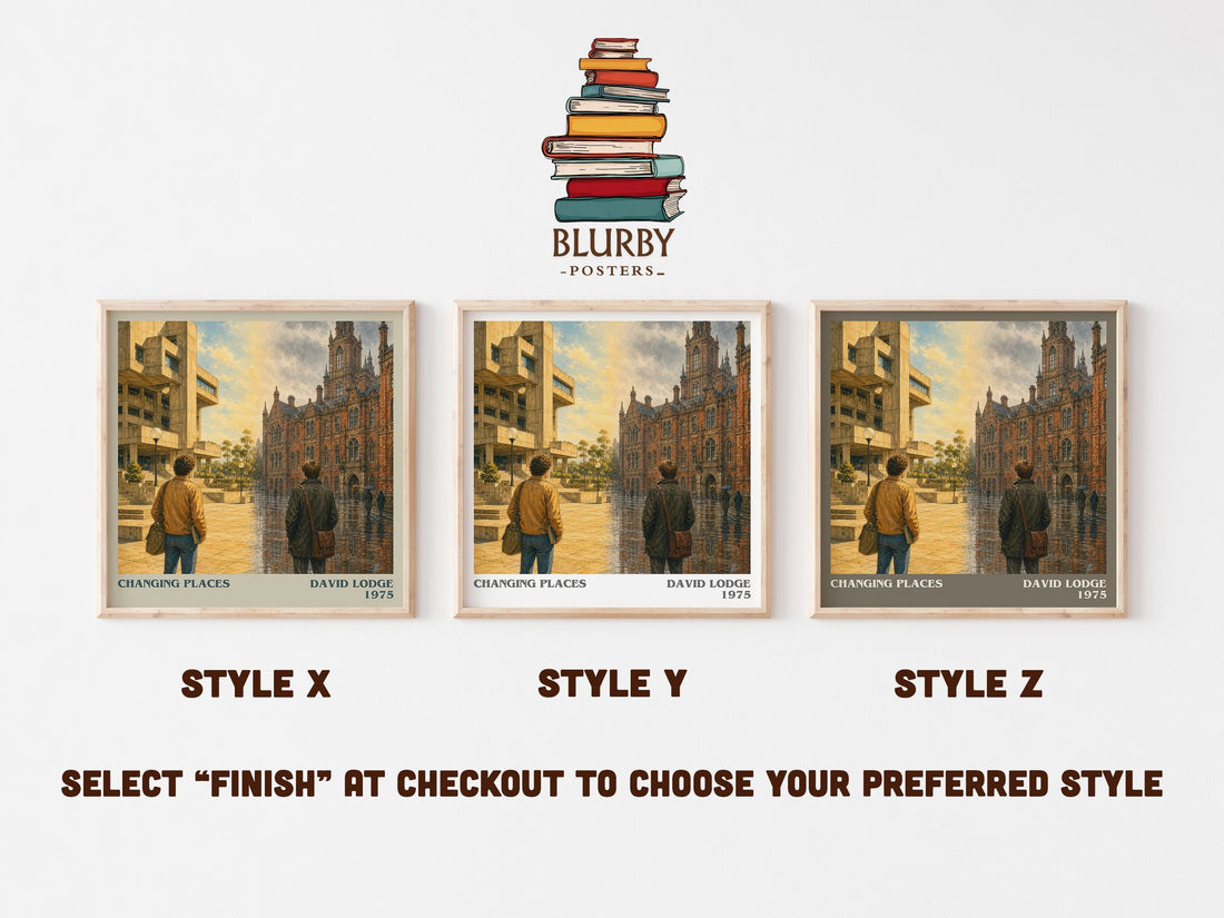 Changing Places literary print in frame leaning in hallway – satire wall art (mockup)