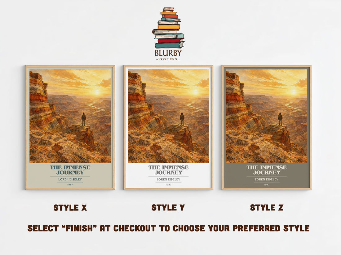 The Immense Journey book cover print in frame leaning in hallway – non fiction wall art (mockup)