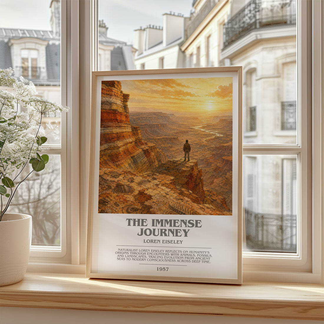 The Immense Journey Bookish Wall Art by Loren Eiseley – framed print by a bright window