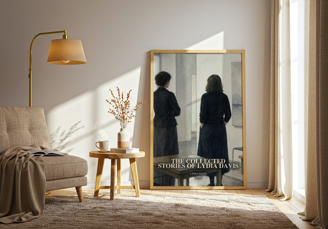 The Collected Stories Of Lydia Davis watercolour print in frame leaning in hallway – literary fiction wall art