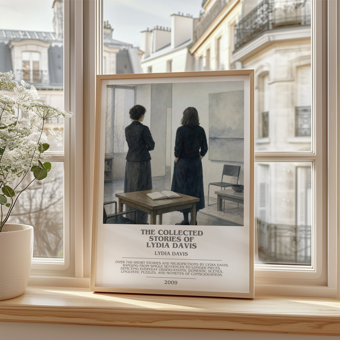 The Collected Stories Of Lydia Davis Bookish Wall Art by Lydia Davis – framed print by a bright window