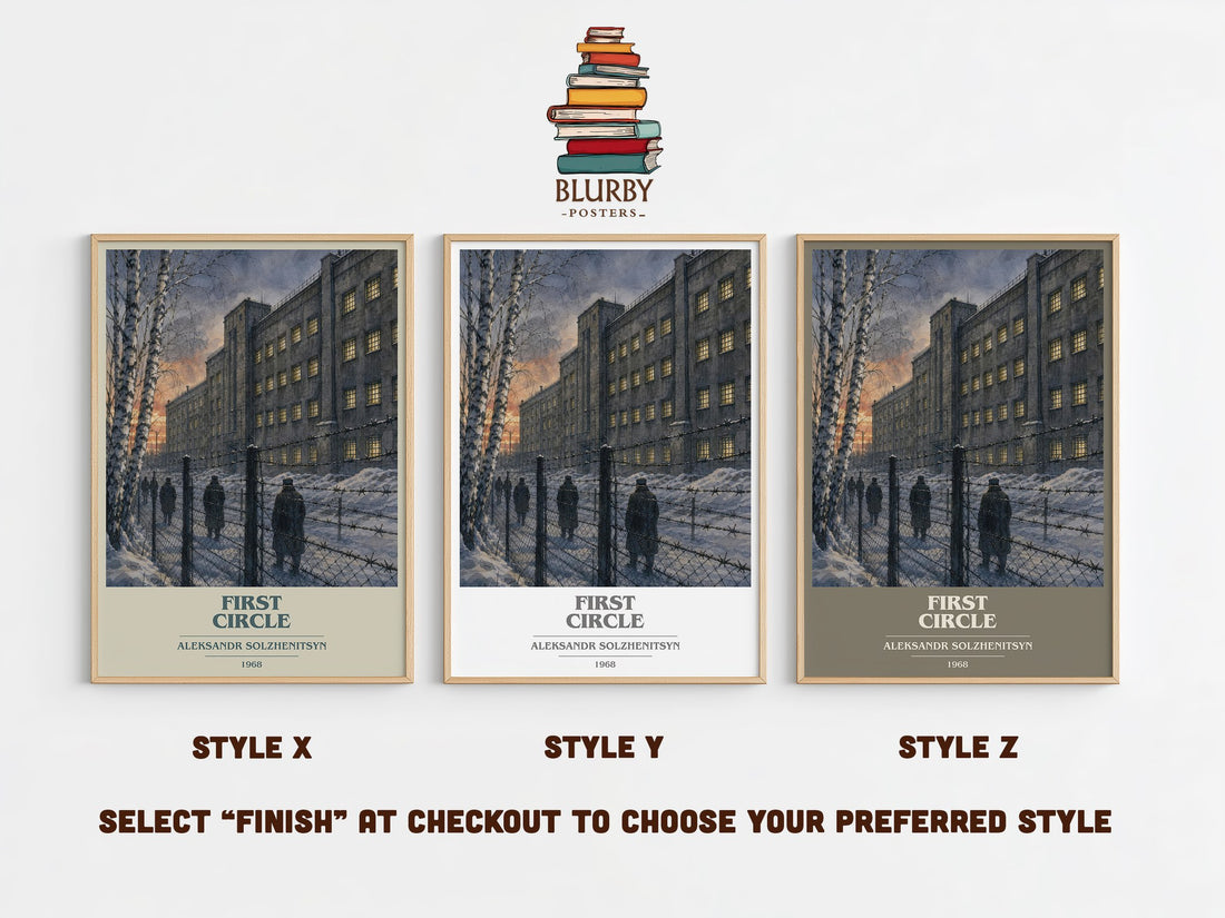 First Circle book cover print in frame leaning in hallway – literary fiction wall art (mockup)