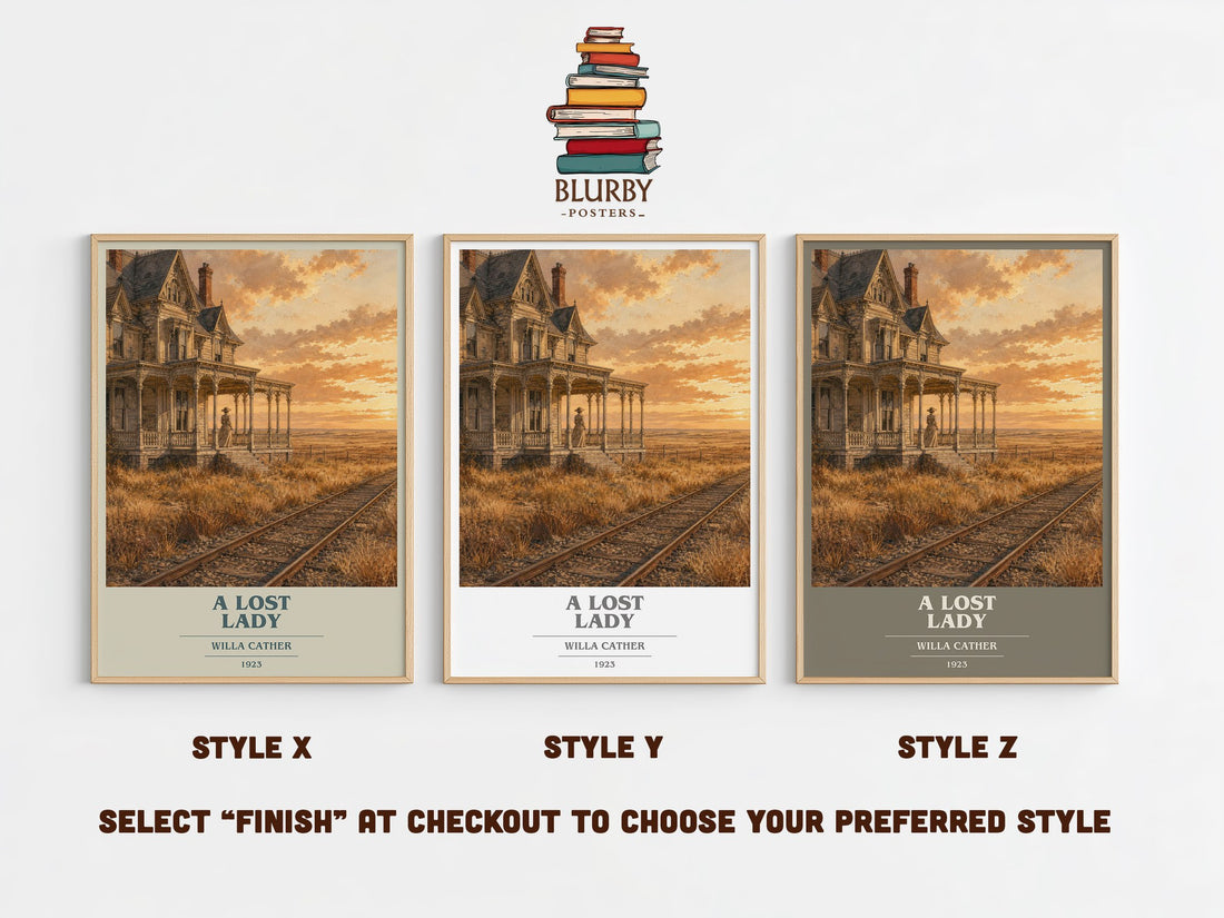 A Lost Lady book cover print in frame leaning in hallway – literary fiction wall art (mockup)