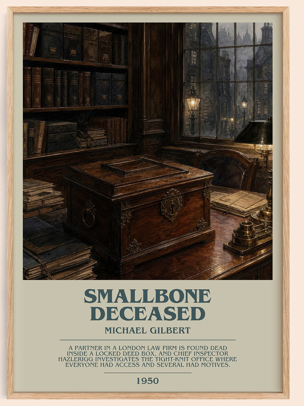 Smallbone Deceased Bookish Wall Art by Michael Gilbert – framed poster