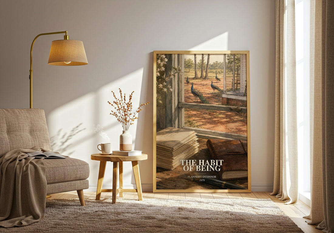 The Habit of Being watercolour print in frame leaning in hallway – memoir wall art