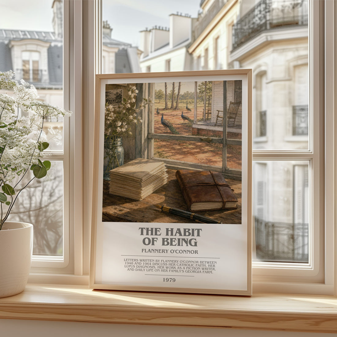 The Habit of Being bookish print in frame leaning in hallway – memoir wall art
