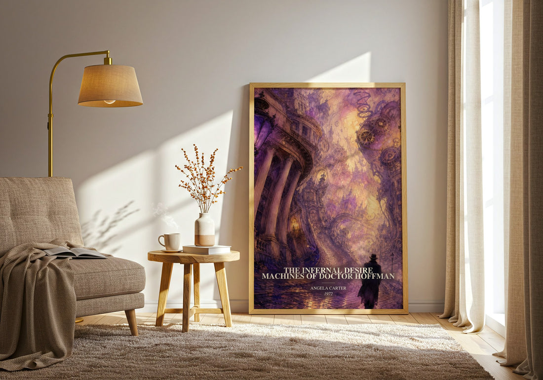 The Infernal Desire Machines Of Doctor Hoffman watercolour print in frame leaning in hallway – literary fiction wall art