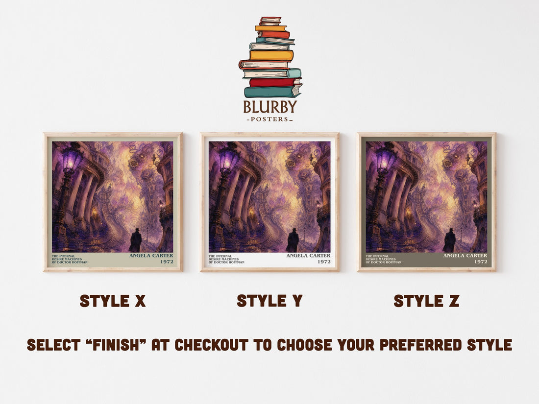 The Infernal Desire Machines Of Doctor Hoffman literary print in frame leaning in hallway – literary fiction wall art (mockup)