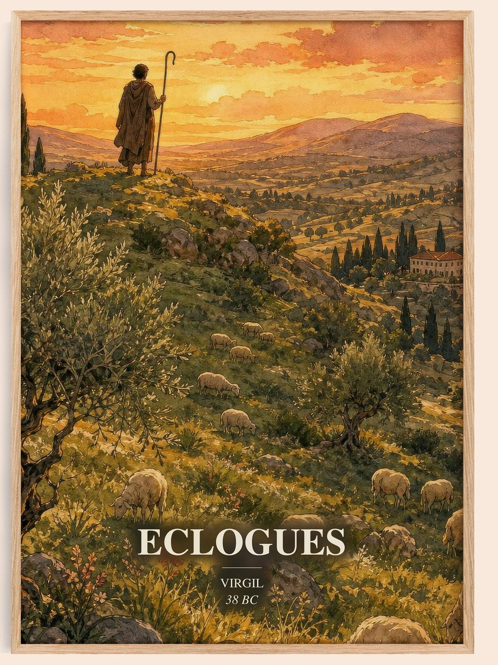 Eclogues watercolour book poster by Virgil – framed literary art print