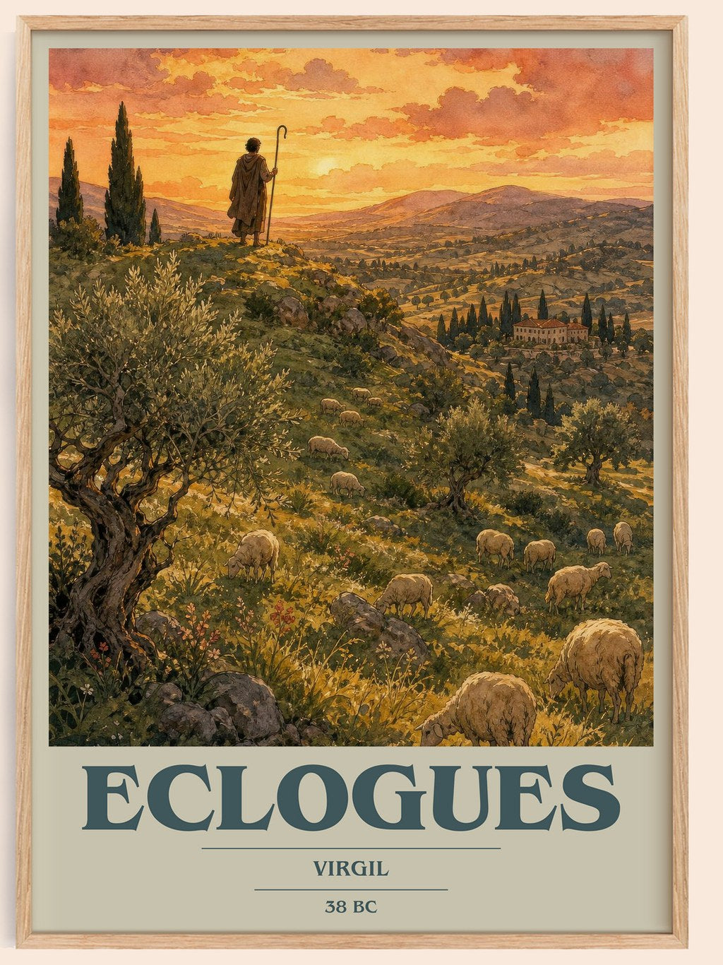 Eclogues book cover book poster by Virgil – framed literary art print